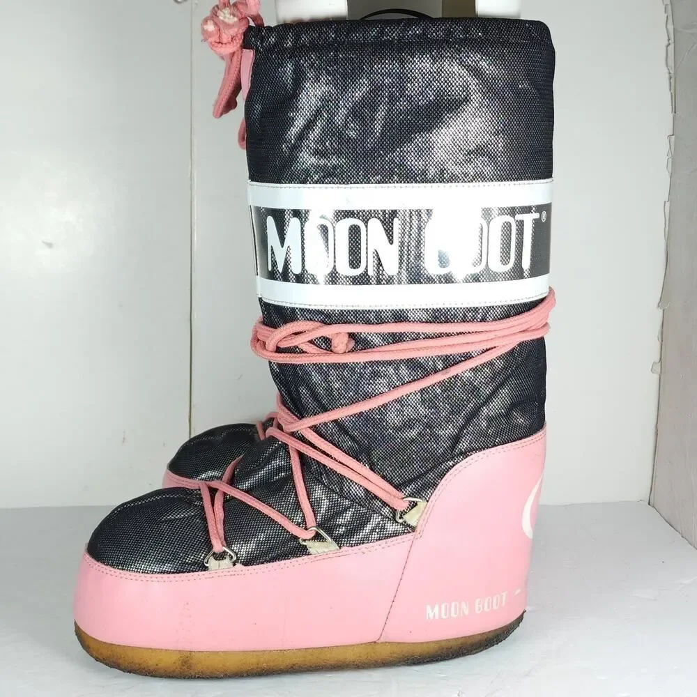 Moon Boot Women's Icon EU 35/38 US 5/7,5 Pink black metalic Tall Ski Snow Boots